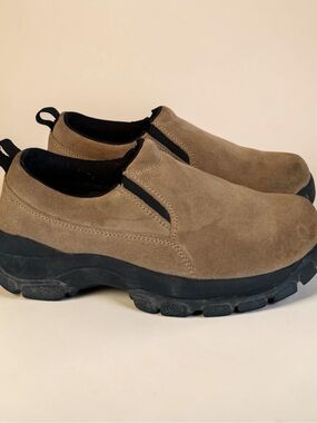 Lands' End Women's All-Weather Suede Slip-On Mocs Loafers Tan Size 6.5